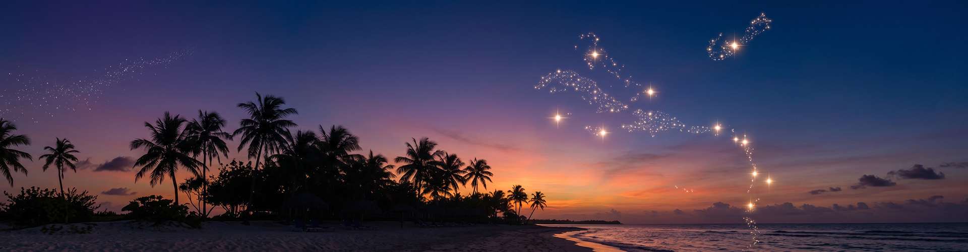 Island sunset with constellation